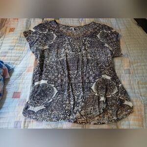 Lucky Brand Black and White Short Sleeve Scoop Neck Printed Tee